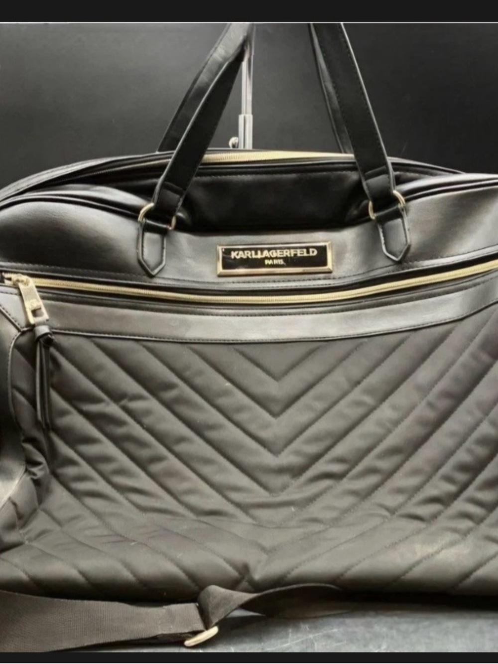 Karl Lagerfeld Black Quilted Duffel with Gold Hardware